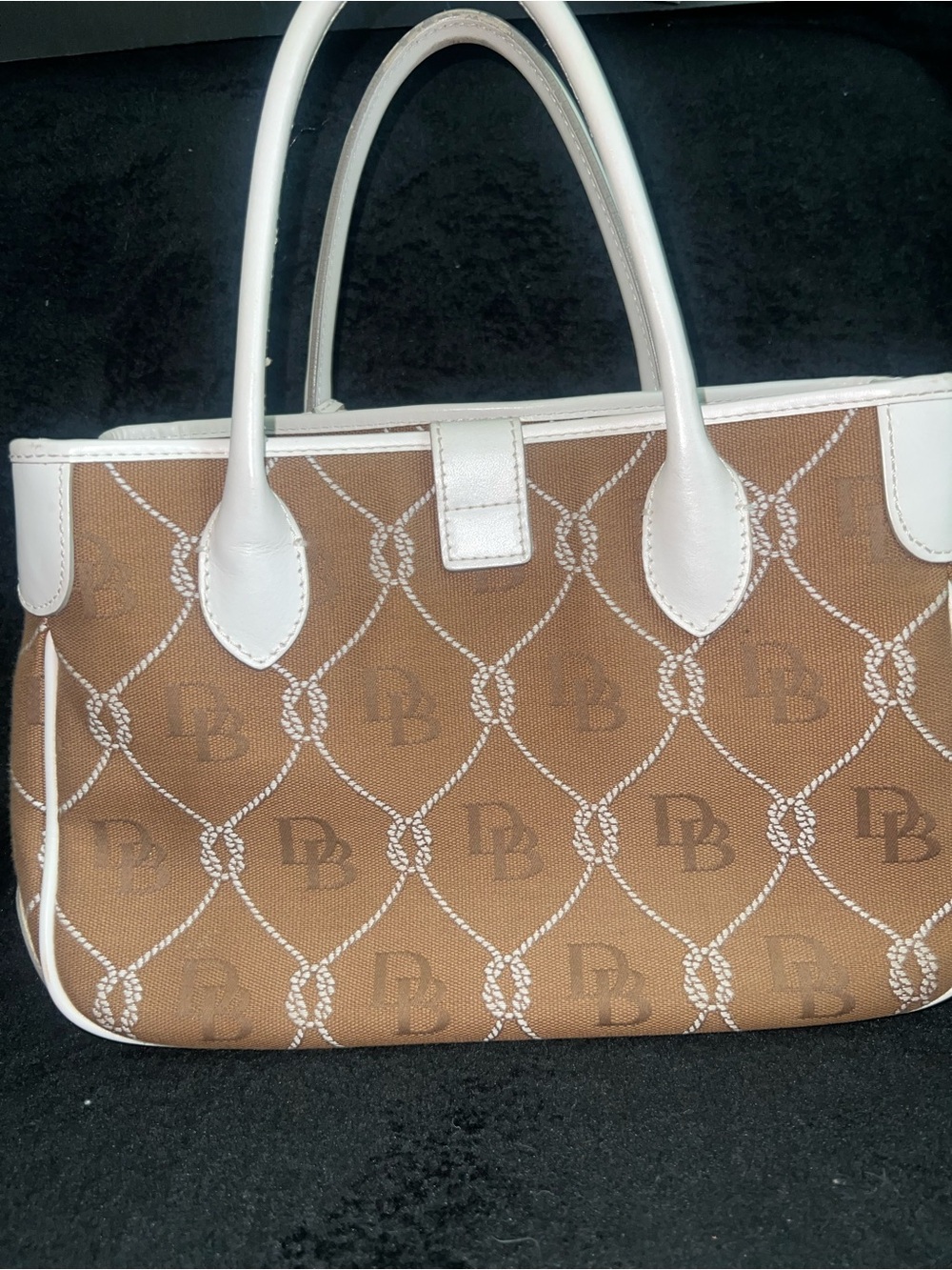 Dooney & Bourke Brown and White Monogram Satchel - Picture 3 of 7